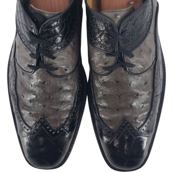 Mauri Italy Men 15 Exotic Alligator Ostrich Dress Shoe Grey Black Wingtip Oxford main image 10